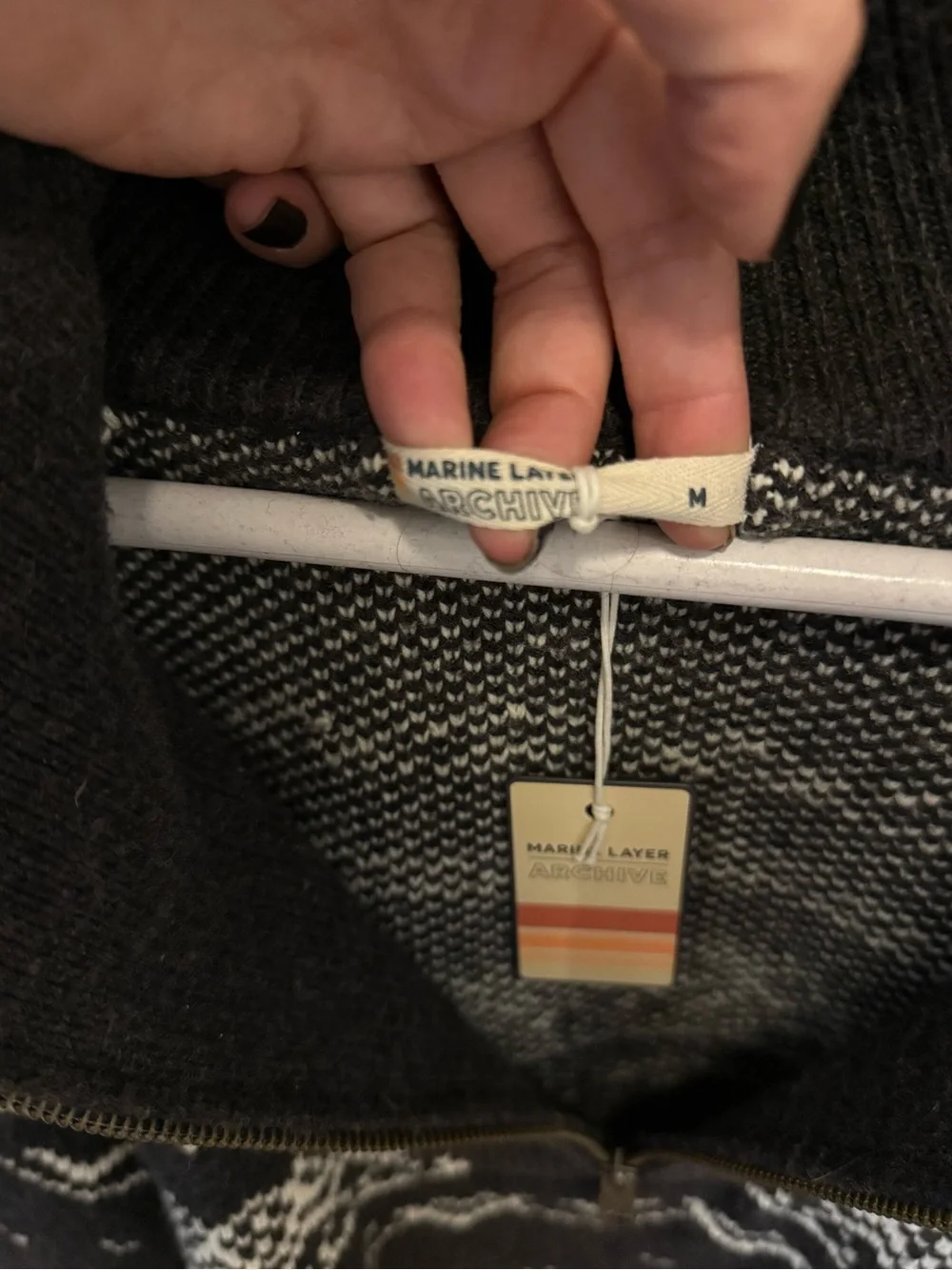 Marine Layer Archive Dark Grey & White Nordic Zip Turtleneck Sweater Fair Isle - Picture 5 of 5